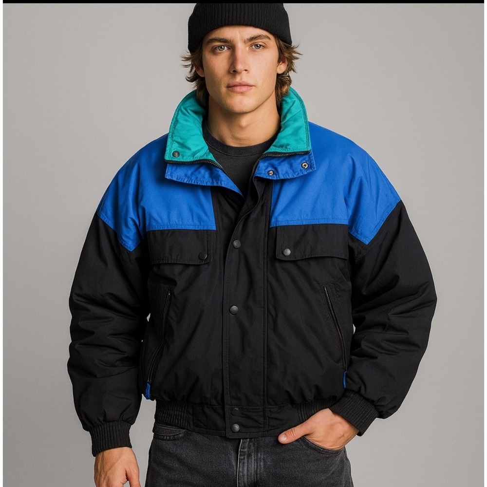 Vtg 90s Eddie Bauer Men's‎ M Goose Down Ski Jacket Waterproof Colorblock Retro
